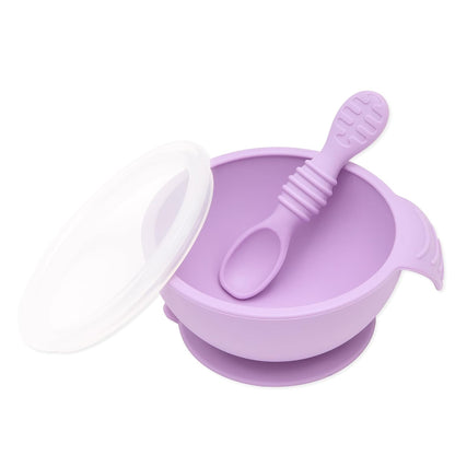 Bumkins Baby Bowl, Silicone Feeding Set with Suction for Baby and Toddler, Includes Spoon and Lid, First Feeding Set, Training Essentials for Baby Led Weaning for Babies 4 Months Up, Sage