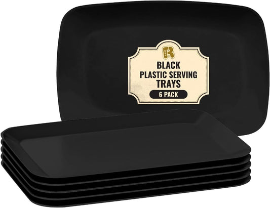 R-kay 6 Pack Clear Plastic Serving Trays For Party, 12.75 x 8.25 In - Heavy Duty Plastic Trays For Food - Rectangular Platters