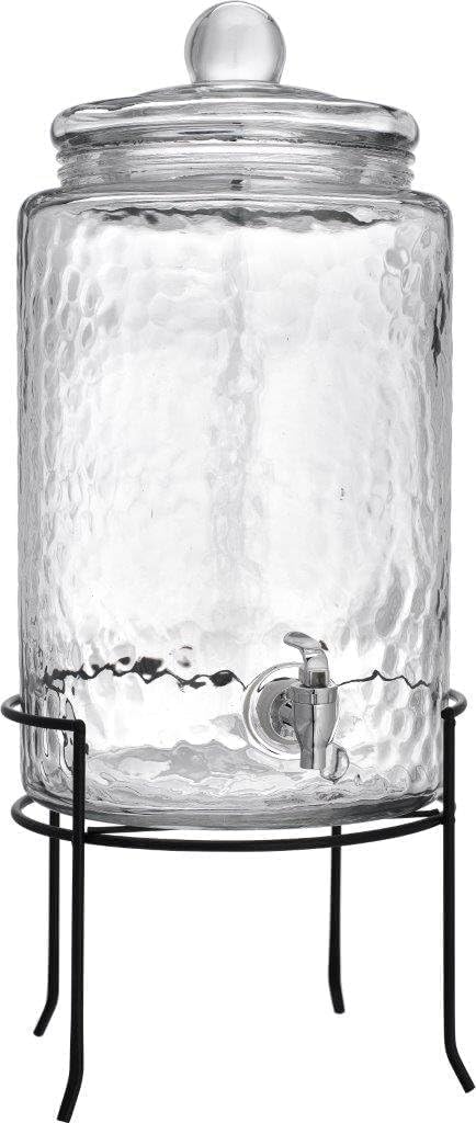 3 Gallon Glass Drink Dispenser with Metal Stand & Lid – Hammered Beverage Dispenser with Leakproof Spigot, Wide Mouth for Easy Fill – Ideal for Parties, Lemonade, Iced Tea, Sangria & More