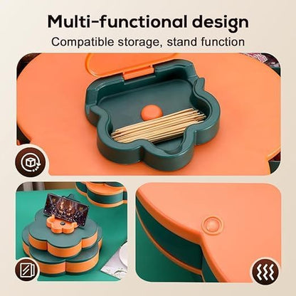 10-Grid Petal Rotating Snack Tray with Lid, Portable Divided Snackle Box Container for Party, Picnic and Camping, 360° Smooth Spinning Fruit Platter for Nuts, Fruits and Candy (C)
