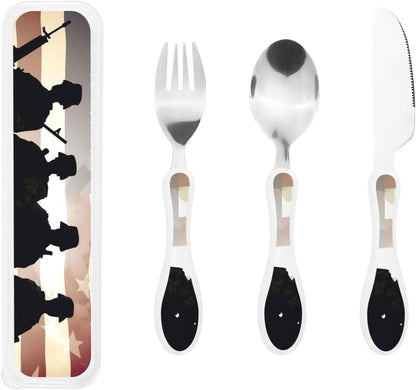 3-Piece Kids Silverware Set With Storage Case, Stainless Steel Reusable Children Safe Knife Spoon Fork Set Ocean Sea Animal Shark Children Flatware Set For Kids Lunch Box