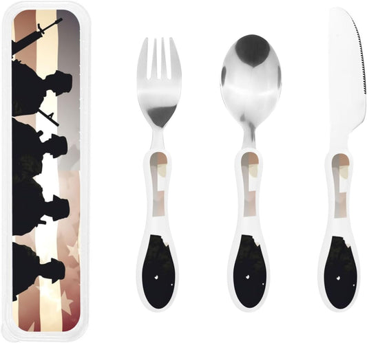 3-Piece Kids Silverware Set With Storage Case, Stainless Steel Reusable Children Safe Knife Spoon Fork Set Ocean Sea Animal Shark Children Flatware Set For Kids Lunch Box