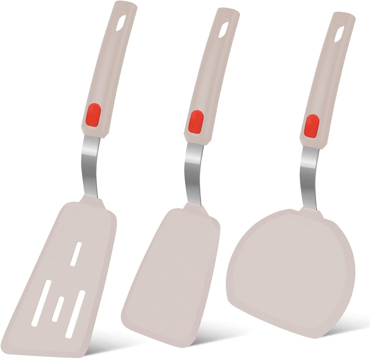 Silicone Spatula Turner Set of 3, Beijiyi 600°F Heat Resistant Cooking Spatulas for Nonstick Cookware, Large Flexible Kitchen Utensils BPA Free Rubber Spatula Set for Egg, Pancake, Fish, Burger