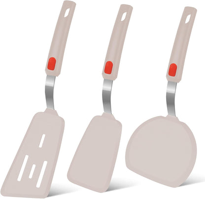 Silicone Spatula Turner Set of 3, Beijiyi 600°F Heat Resistant Cooking Spatulas for Nonstick Cookware, Large Flexible Kitchen Utensils BPA Free Rubber Spatula Set for Egg, Pancake, Fish, Burger