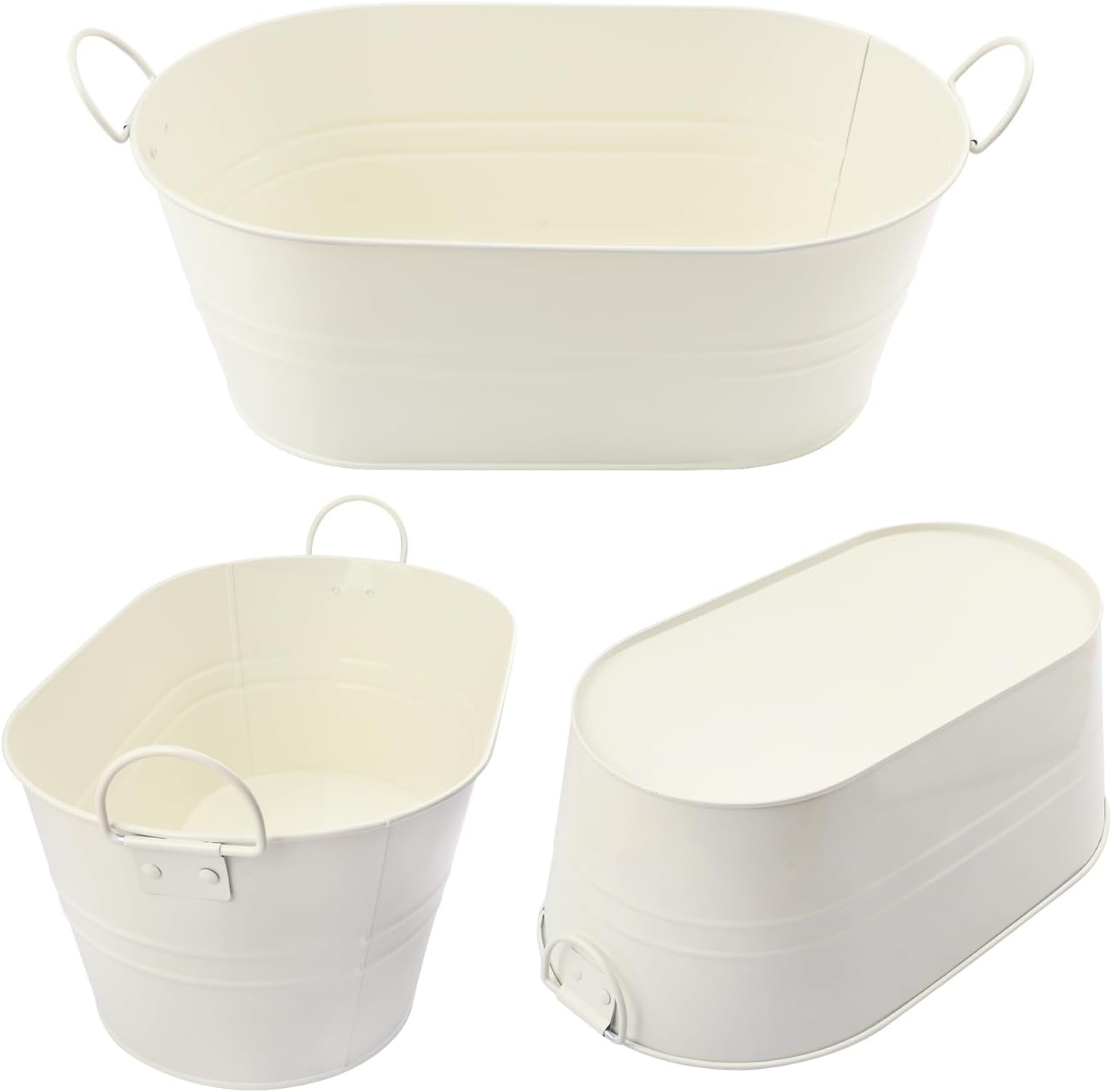 3 PCS 15.3 x 9 x 6 inches Black Metal Galvanized Tub with Handles, 3 Gallon Galvanized Beverage Tubs for Parties, Large Metal Drink Ice Buckets for Beer, Wine, Cocktails & Outdoor Events