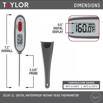 Taylor – Compact Instant-Read Pen Style Digital Kitchen Meat Thermometer - Waterproof Grey - Gray (Blue)