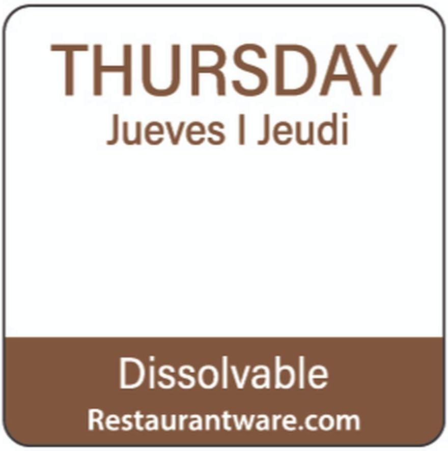 Restaurantware RW Smart 1 Inch x 1 Inch Food Rotation Labels 500 Dissolvable Food Safety Labels - Premium Trilingual Green Paper Day Of The Week Labels For Food Storage Or Prep Friday