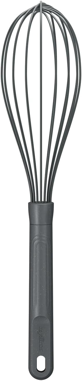Zyliss Flat Whisk, Sustainable Wheatstraw/Nylon, Cooking Whisk forr Cooking and Serving with Heat Resistant Silicone Head, Beluga Grey, 11.9" x 2.8", Dishwasher Safe, 5 Year Guarantee