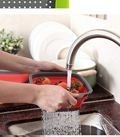 Square Collapsible Colander Set,2 Collapsible Colanders (Strainers) Set By HDHYK - Includes 2 Folding Strainers (red & Grey)