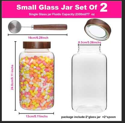 6 pc Glass Spice jars Glass Jars with Screw Lid 5 oz Acacia Wood Glass Herb Sugar Coffee Bean Ground Container Food Storage Canister for Candy Pantry Tea Seasoning Meal Prep Snack (6*150ml(5oz))
