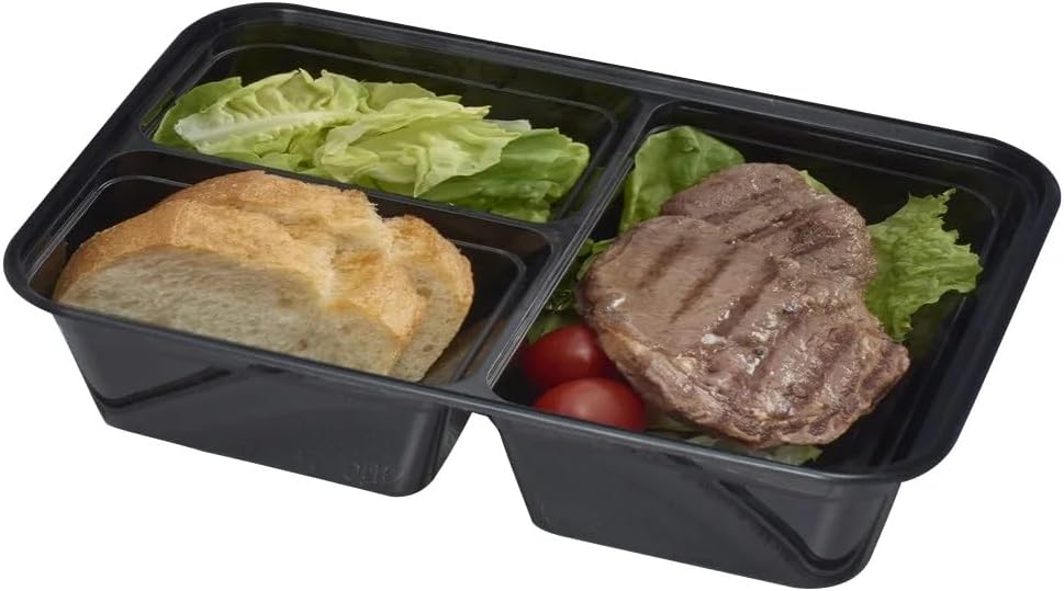 10 Piece 3 Compartment Meal Prep Food Storage Containers, Black