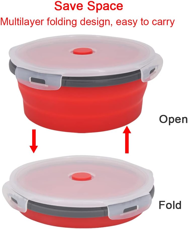 Guyuyii 4 Pack Space-Saving Collapsible Food Storage Containers with Lids | 12/17/27/40 oz Food-Grade Silicone Set for RV, Camping, Meal Prep, Small Kitchens - Microwave/Freezer/Dishwasher Safe