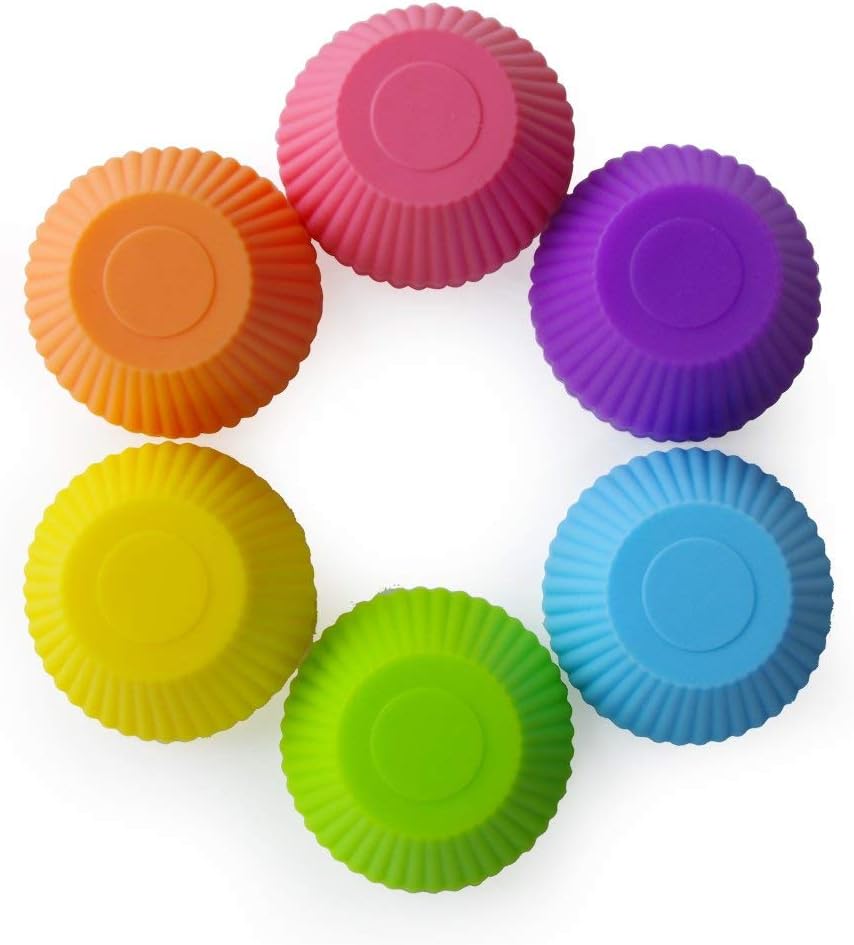 2 Inch Mini Size Silicone Baking Cups Muffin Cups, Reusable and Nonstick Mini Cupcake Liners, Chocolate Holders Truffle Cups, 24 Pack, 6 Vibrant Colors, Round