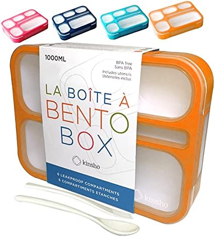kinsho Bento Lunch-Box Set for Kids includes Snack Container | 6 and 3 Compartment Boxes Leakproof School Bentos, Meal Portion Control Containers, Boys Girls Adults, Navy Blue Large + MINI 2 Pack Set