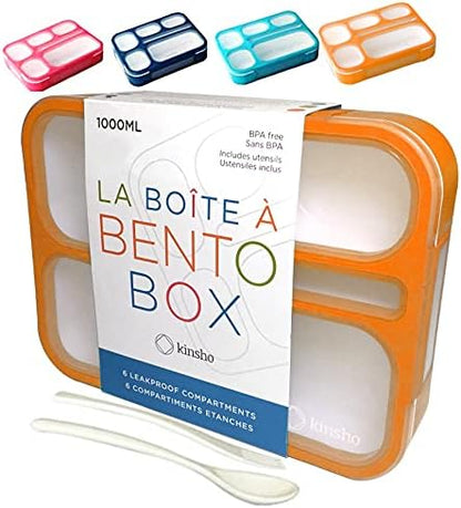 kinsho Bento Lunch-Box Set for Kids includes Snack Container | 6 and 3 Compartment Boxes Leakproof School Bentos, Meal Portion Control Containers, Boys Girls Adults, Navy Blue Large + MINI 2 Pack Set