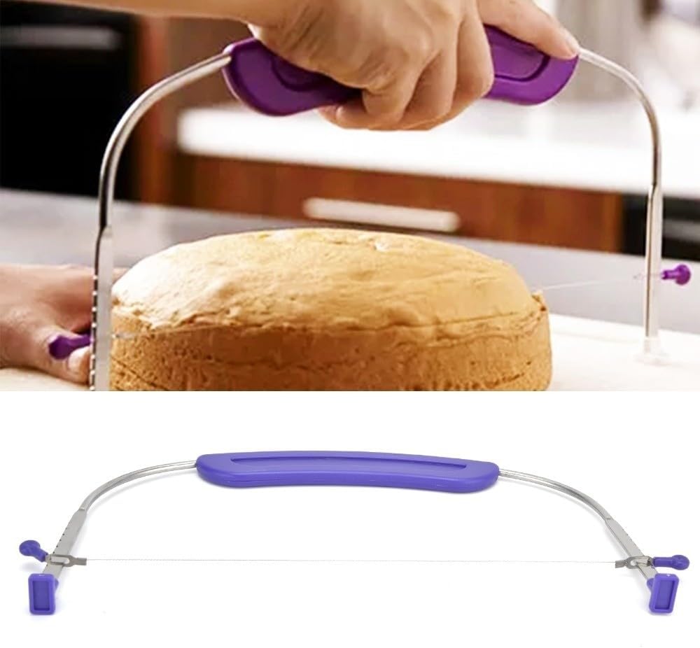 Adjustable Cake Leveler, Stainless Steel Wire Cake Cutter with Anti-Slip Purple PP Handle, Baking Layering Tool