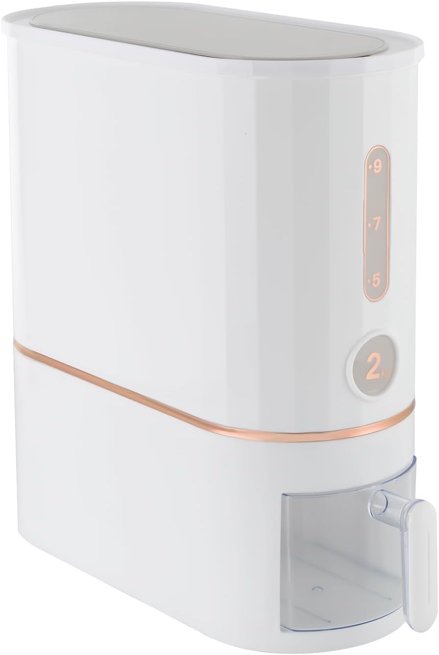 Rice Dispenser, 10KG/22Lbs Rice Container Cereal Dispenser with Lid & Measuring Cup, Grain Storage Organizer Rice Holder for Kitchen Countertop Dry Food, W7.4*D15.8*H15.7in