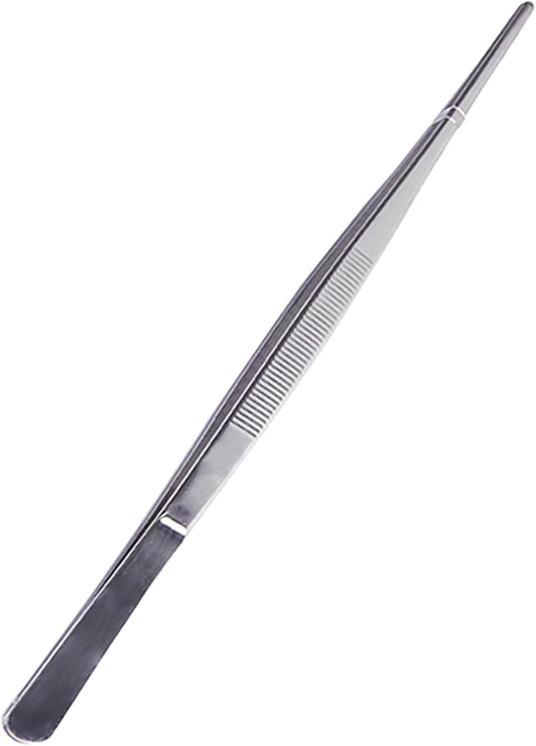 2-Pack 12-Inch BBQ Kitchen Tweezers Tongs, Extra-Long Stainless Steel Cooking Tweezers Dishwasher Safe for Grilling, Baking & Food Prep (12Inch BBQ Tongs)