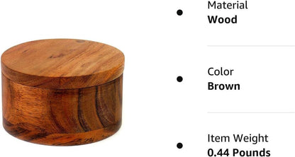 Kaizen Casa Acacia Wood Salt or Spice Box with Swivel Cover perfect for keeping table salt, gourmet salts, herbs or favorite seasonings, close at hand on your countertop.