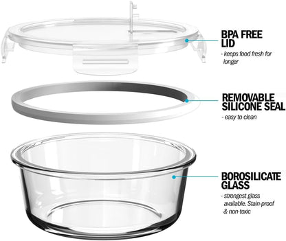 Igluu Meal Prep Glass Containers with Air Vent Lids (5 Pack+Extra Lid) – Airtight & BPA-Free – Oven, Microwave, Freezer and Dishwasher Safe – 28oz – Durable Borosilicate Glass