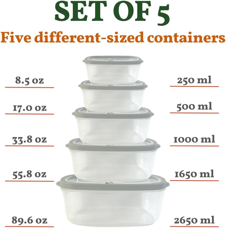 10-Piece Rectangle Food Storage Containers with Vented Lids, Airtight and BPA Free, Stackable, Microwave, Freezer, and Dishwasher Safe (GRAY)