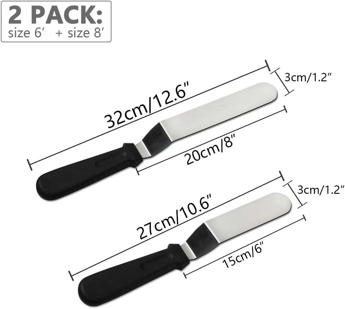 Offset Spatula,Black Stainless Steel Offset Spatula (2 Pack,6in+8in Curved)