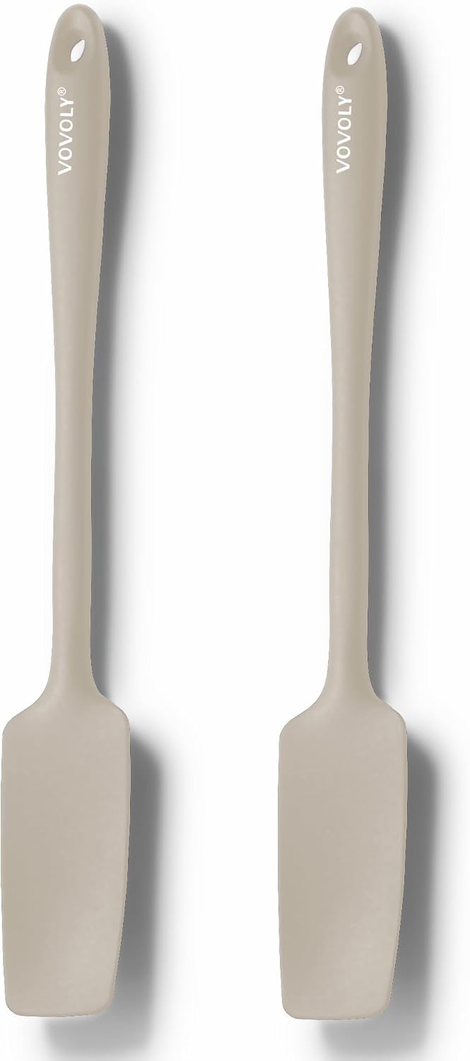VOVOLY Silicone Jar Spatulas, Long Handle Jar Spatulas, 600ºF Heat Resistant Small Spatula, Seamless Design, Stainless Steel Core, BPA Free Spoonula (3, Mixed)
