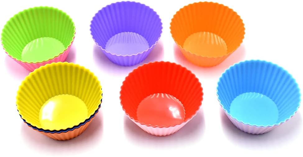 12PCS Silicone Mini Reusable Muffin Baking Cup Small Cupcake Holders Random Color Silicone Cupcake Liners Pastry Dessert Cups Nonstick Liner Molds for Making Muffin Chocolate Bread(Round)
