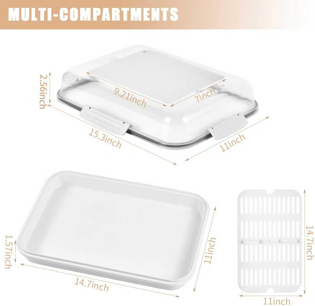 Food Storage Container with Cutting Board Lid, Snack Tray with Ice Pack Compartment & Removable Divider (Cream)
