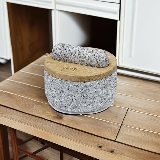 Joseph Joseph Dash™ Pestle & Mortar Granite Set with Bamboo Lid, Heavy Duty - Grey