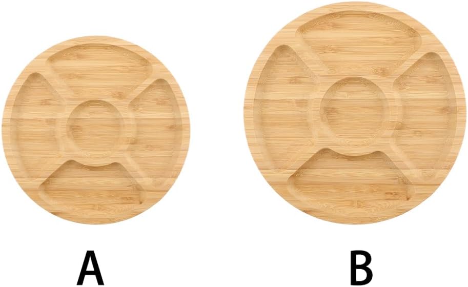 Divided Serving Tray, Bamboo Appetizer Party Platter with 5 Compartments For Serving Dishes, Servings Platter, Chip And Dip Trays, Veggie Tray, Or Taco, Round (SIZE:8")