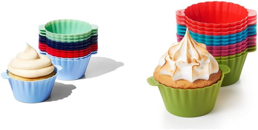 OXO Good Grips Silicone Baking Cups, Pack of 12, Reusable, BPA-Free, Dishwasher Safe, Non-Stick, Food Grade, Cupcake and Muffin Liners (Multicolor 3 oz.)