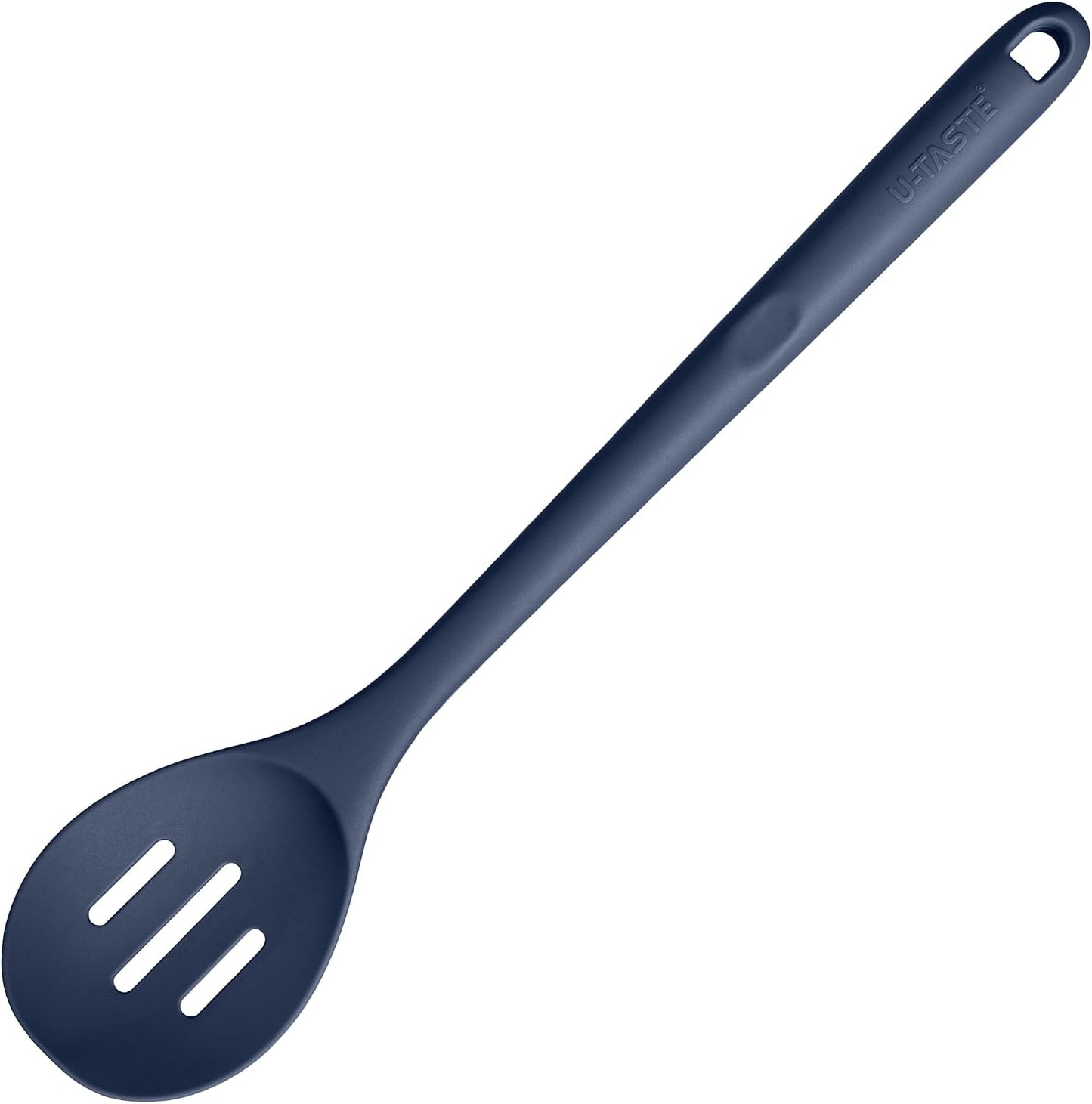 600ºF Heat Resistant Silicone Spoons: U-Taste 13.3in Solid & Slotted Kitchen Cooking Tool, Nonstick Long Rubber Utensil, Sturdy for Mixing, Serving, Stirring, Frying, Basting (Aqua Sky, 2PCS)