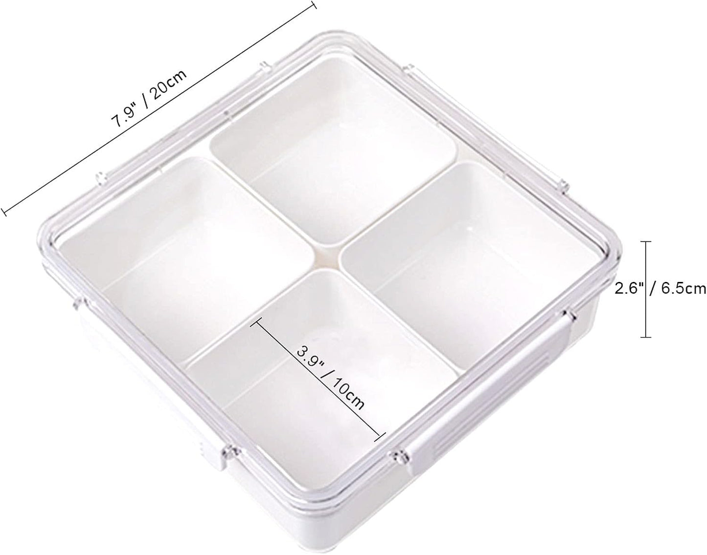 Divided Serving Tray with Lid, Removable Divided Platter Snack Box, Food Storage Charcuterie Containers with 4 Compartments for Christmas Party, Veggies, Snack, Fruit, Nuts, Candy, Cracker, Chip