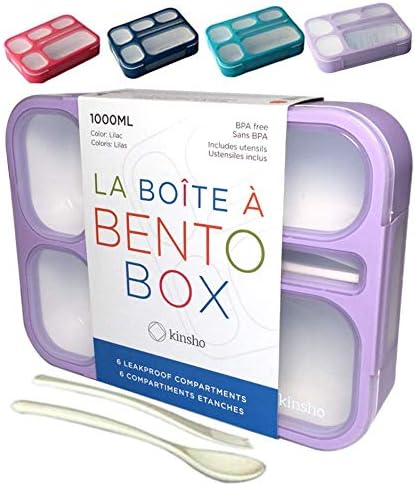 kinsho Bento Lunch-Box Set for Kids includes Snack Container | 6 and 3 Compartment Boxes Leakproof School Bentos, Meal Portion Control Containers, Boys Girls Adults, Navy Blue Large + MINI 2 Pack Set