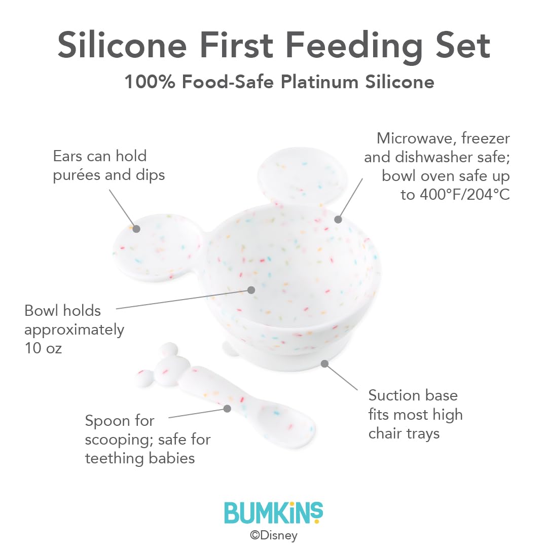 Bumkins Baby Bowl, Silicone Feeding Set with Suction for Baby and Toddler, Includes Spoon and Lid, First Feeding Set, Training Essentials for Baby Led Weaning for Babies 4 Months Up, Sage