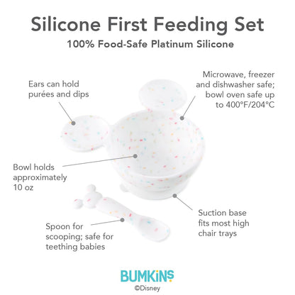 Bumkins Baby Bowl, Silicone Feeding Set with Suction for Baby and Toddler, Includes Spoon and Lid, First Feeding Set, Training Essentials for Baby Led Weaning for Babies 4 Months Up, Sage