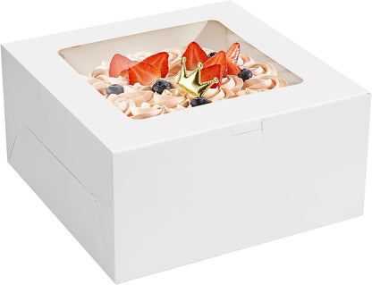 WINKIO 4 Pack Cake Boxes 12 Inch, Disposable Cake Transport Container, Cake Carrier, White Cake Holder with Large Window, for Bakery Cookies Pies Cupcakes Pastry (12×12×8 Inches)