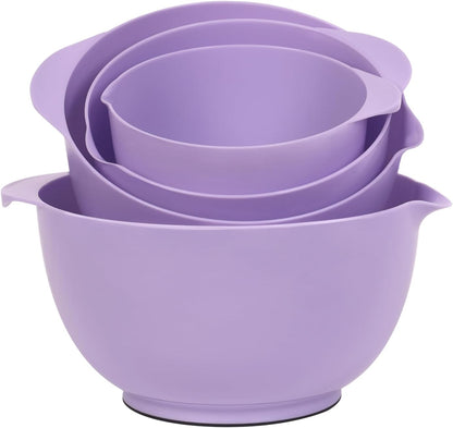 BoxedHome 4.5 Quart Large Plastic Mixing Bowls, Microwave Safe Mixing Bowl Set with Pour Spout, Nesting Bowls for Space Saving Storage(Violet Blue)