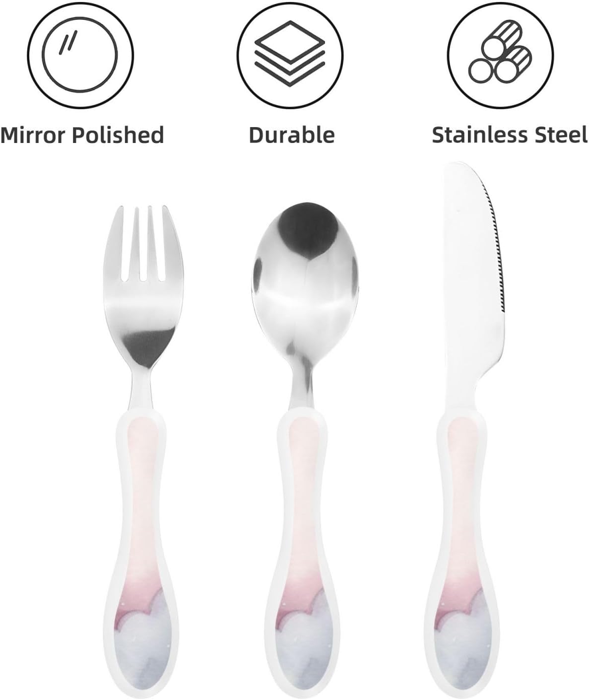 Stainless Steel Kids Silverware Set, Gray Cloud Utensil Set Reusable Children Safe Knife Spoon Fork Set With Storage Case Dishwasher Safe For Lunch, Travel Outdoors