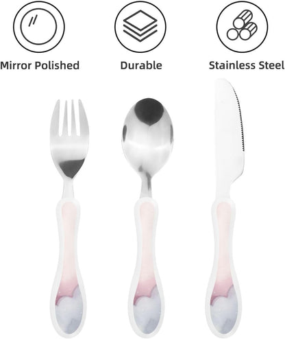 Stainless Steel Kids Silverware Set, Gray Cloud Utensil Set Reusable Children Safe Knife Spoon Fork Set With Storage Case Dishwasher Safe For Lunch, Travel Outdoors