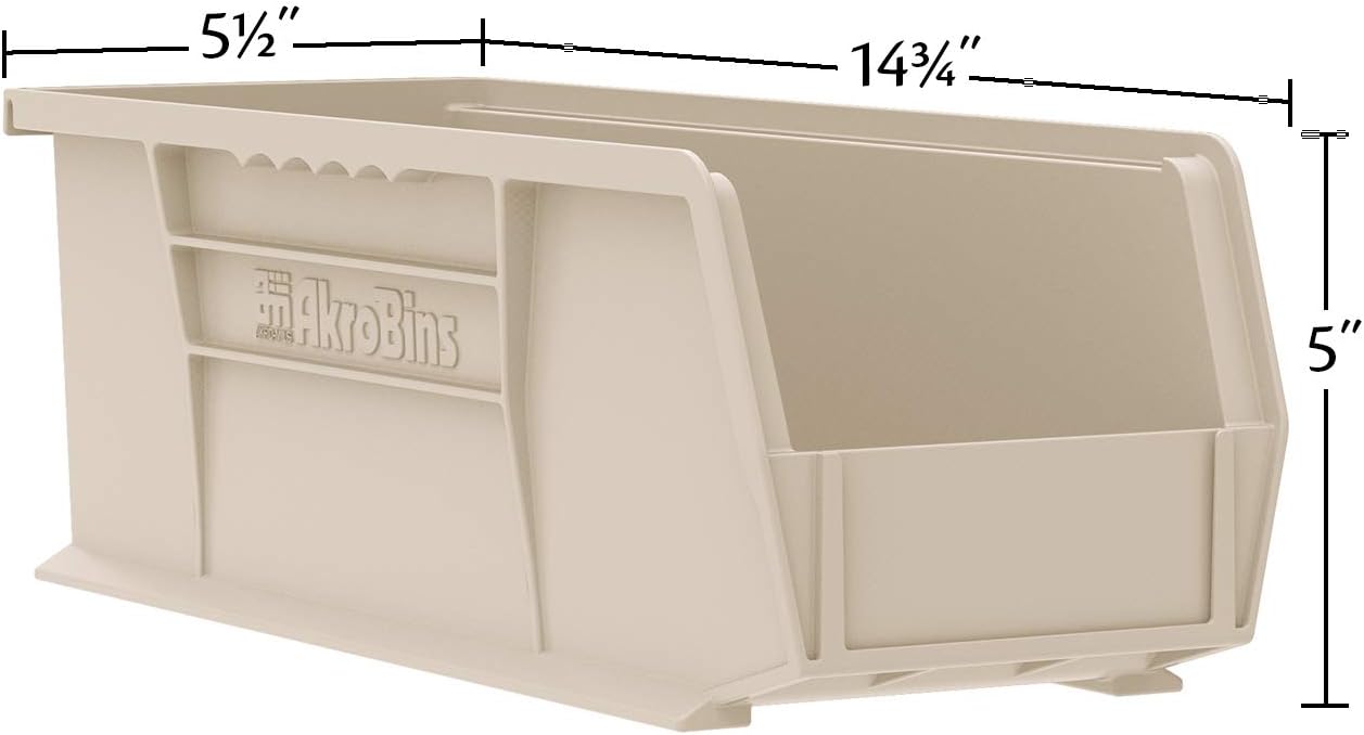 Akro-Mils 30234 AkroBins Plastic Storage Bins, Space-Saving Stackable Bins for Garage, Pantry, Craft Organization, 15" x 5" x 5", Clear, 12-Pack