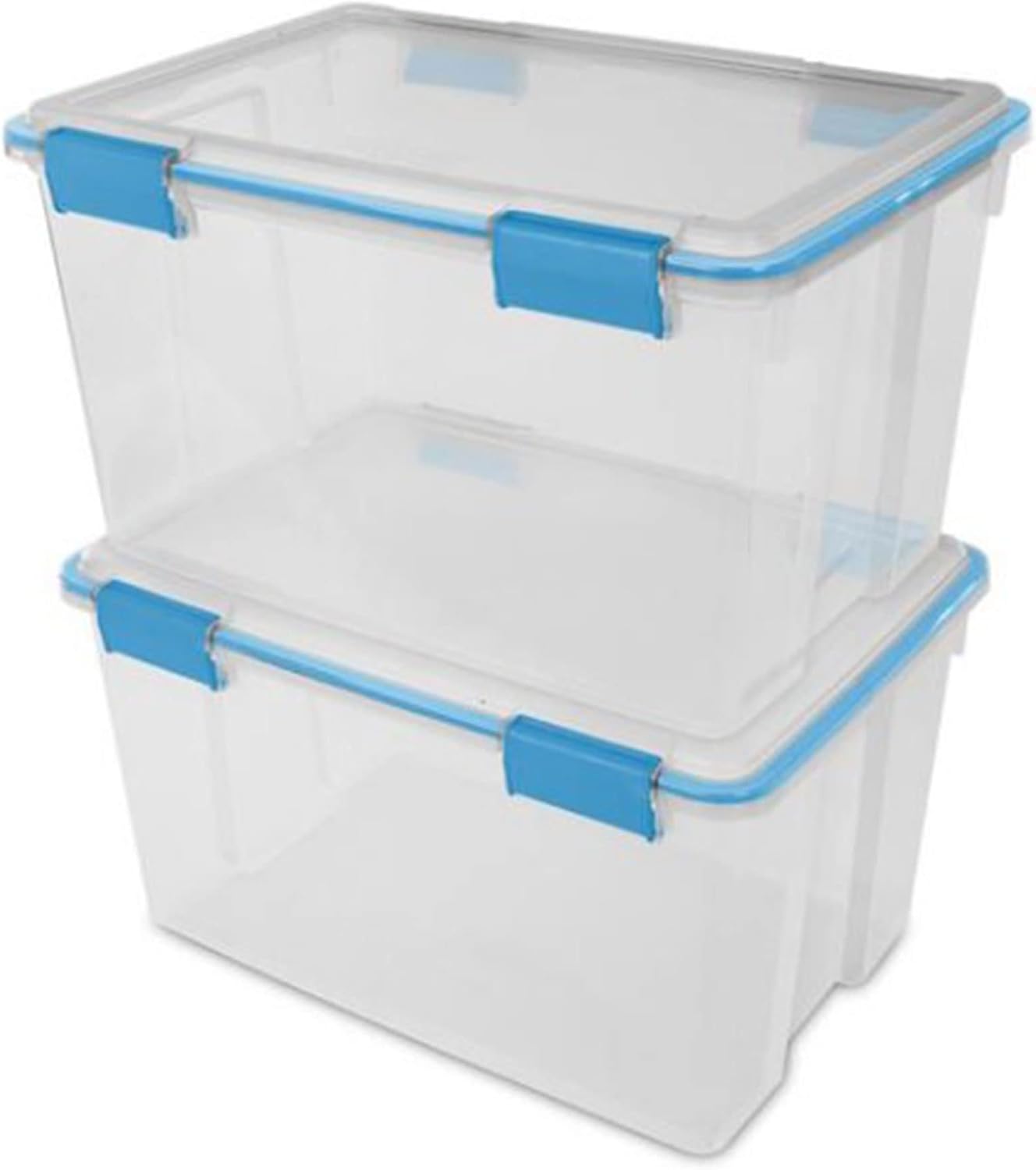 Sterilite 80 Qt Gasket Box, Stackable Storage Bin with Latching Lid and Tight Seal, Plastic Container to Organize Basement, Clear Base and Lid, 1-Pack