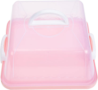 VICASKY Portable Cake Carrier with Handle and Lid 10.03 Inch Square Plastic Cake Container for Birthday Parties Home Baking Transport