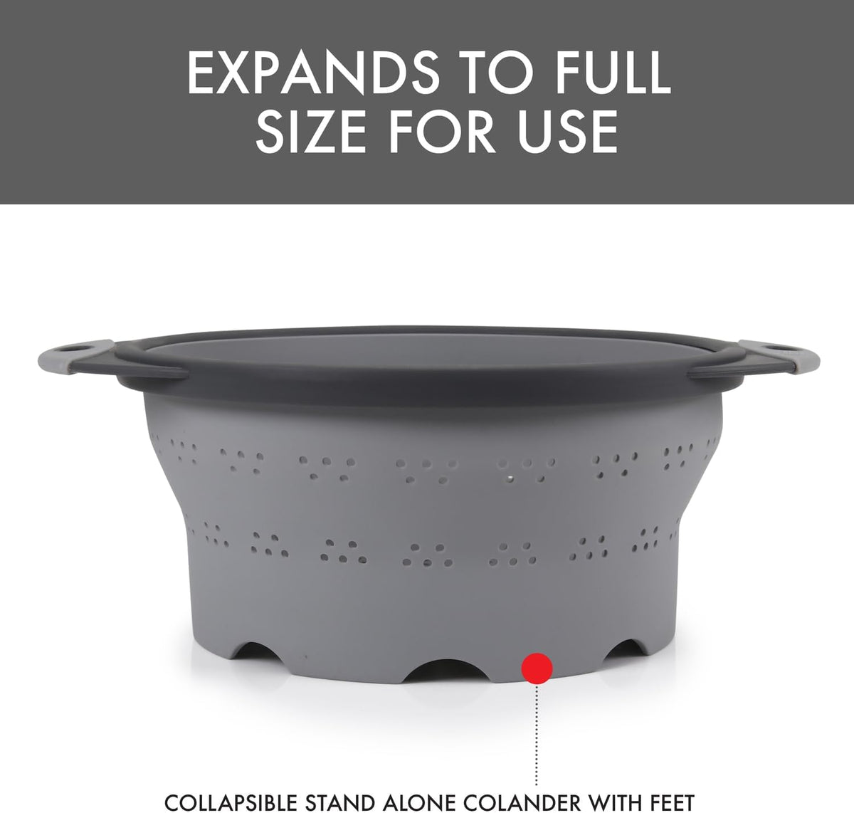 Dexas 10" Collapsible Silicone Colander in Cream, Kitchen Strainer with Handles, 15.1 Cup Capacity | BPA-Free, Heat-Resistant, Space-Saving Kitchen Tool