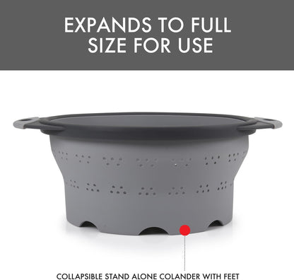 Dexas 10" Collapsible Silicone Colander in Cream, Kitchen Strainer with Handles, 15.1 Cup Capacity | BPA-Free, Heat-Resistant, Space-Saving Kitchen Tool