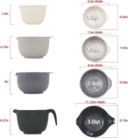 Glad Mixing Bowls with Pour Spout, Set of 4 - Nesting Plastic Bowls (1.2qt, 1.9qt, 2.8qt, and 3qt with Handle) - Non Slip Base, Dishwasher Safe Kitchen Cooking and Baking Supplies, Green