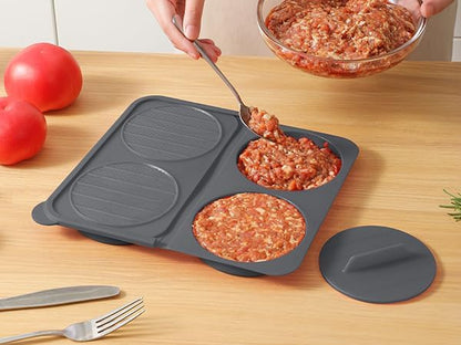 AUOON Silicone Burger Press for 4.5" 1/4-1/3 lb Patties - 4 in 1 Hamburger Press Patty Maker for Kitchen BBQ, Non-Stick Burger Patty Mold for Beef Veggie, Dishwasher Safe & Freezer Storage (Red)