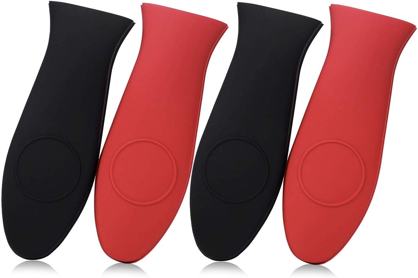 Silicone Hot Handle Holder, 4 Pack Premium Cast Iron Handle Cover, Heat Protecting Silicone Handle Set for Frying Pan Griddle Kettle (Red & Black)