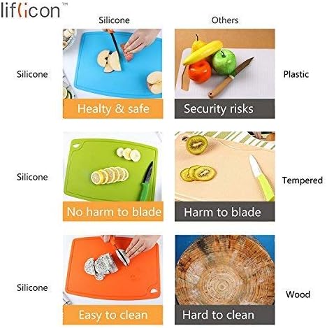 Liflicon Thick Cutting Boards for Kitchen Silicone Chopping Board Set of 2 Mid 12.6'' x 9.1”,Mini 9.1”x7.1” Non-slip Deep Drip Juice Groove Easy Grip Handle,Dishwasher Safe-Red
